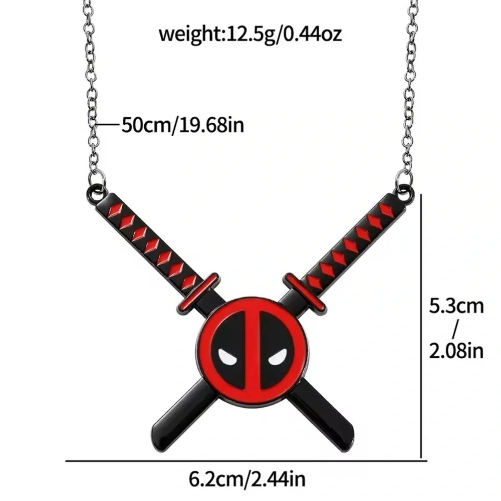 Marvel Deadpool Swords & Logo Necklace Black Tone Stainless Steel